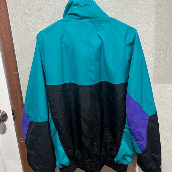 Columbia Turquoise and Black Outdoor Jacket Retro Radial Sleeve Vintage Gazooks - Picture 4 of 4